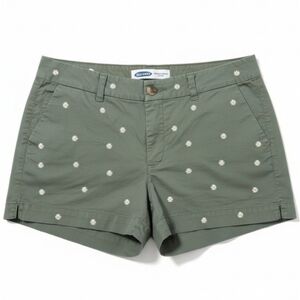 Old Navy Daisy Print Shorts Womens Size 8 Mid Rise Everyday Olive Green